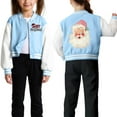 thumbnail image 3 of Staki Kids Varsity Jacket Girls Christmas Baseball Jacket – Kids Printed Varsity Bomber Jacket with Pockets(Light Blue,9-10 Years), 3 of 7