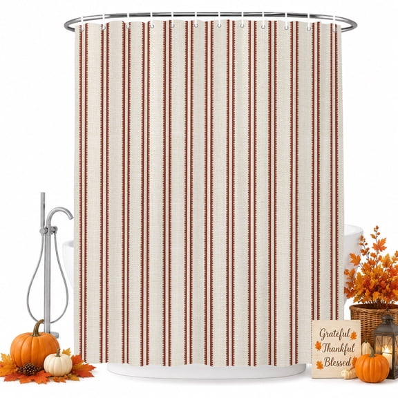 Red Striped Shower Curtain Set - 72" x 78" Washable Bathtub Curtain with 12 Hooks, Vintage Farmhouse Minimalist Vertical Lines Waterproof Fabric Stall Shower Curtains for Bathroom/Bathtub Décor
