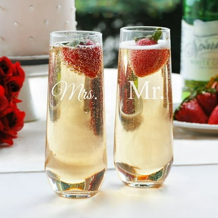 Cathys Concepts Mr. & Mrs. Stemless Champagne Toasting Flutes