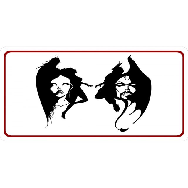 Angel And Devil On White Photo License Plate
