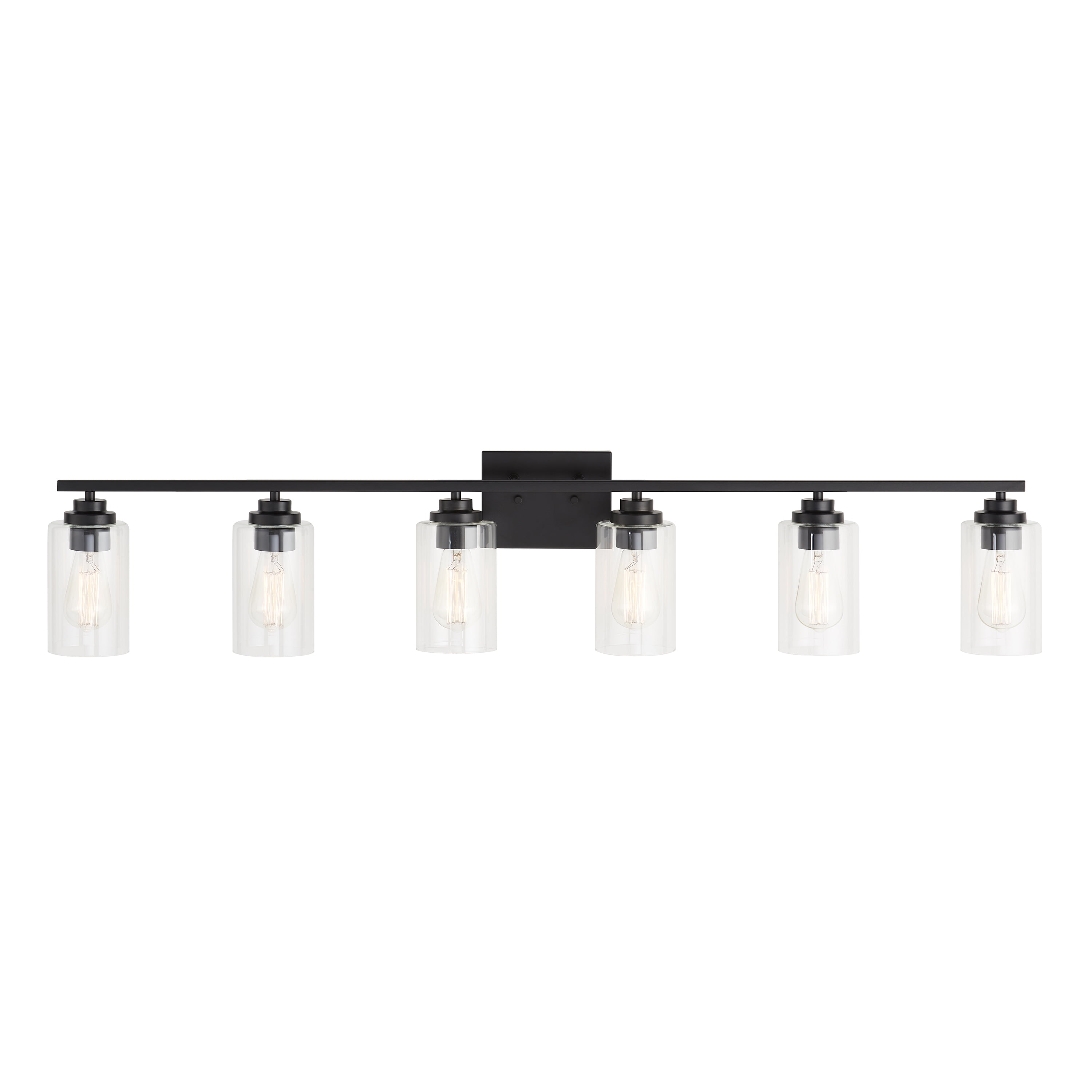 KAWOTI 6-Light Dimmable Vanity Light with Clear Glass Shade, Black Modern Bathroom Vanity Light Fixtures