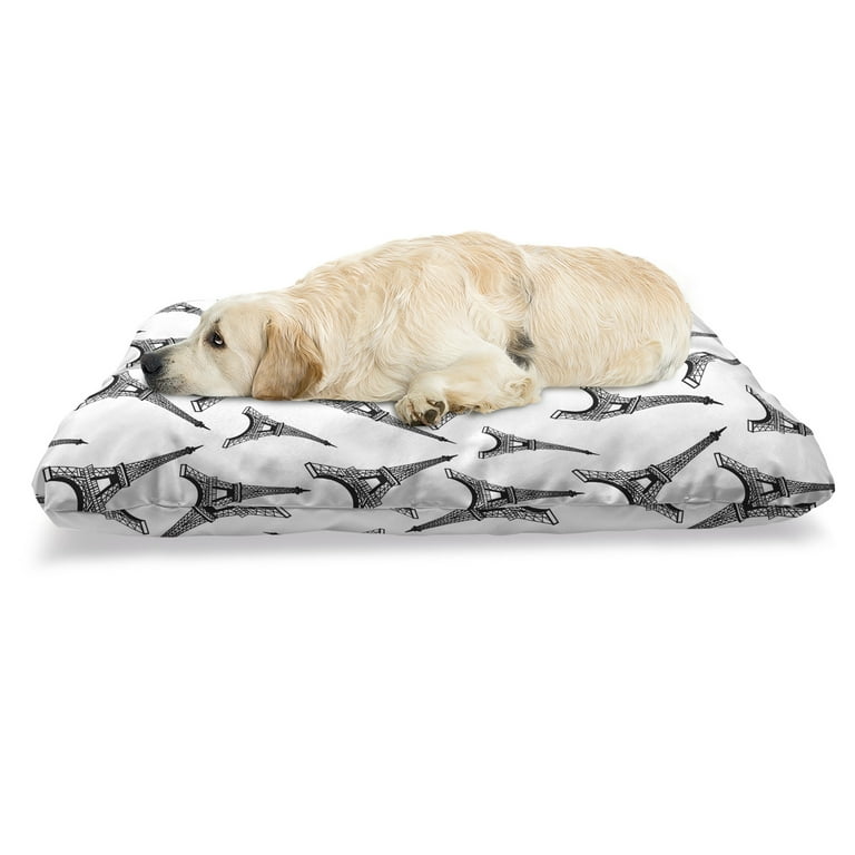 Eiffel Tower Pet Bed Digital Print of Monochrome Style Towers on a Plain Background Resistant Pad for Dogs and Cats Cushion with Removable Cover 24 x 39
