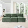 thumbnail image 3 of Newest 3-Seater Green Chenille Sofa with Movable Ottomans - Ergonomic Lumbar Pillow & Solid Wood Frame for Studies/Compact Spaces, 3 of 10
