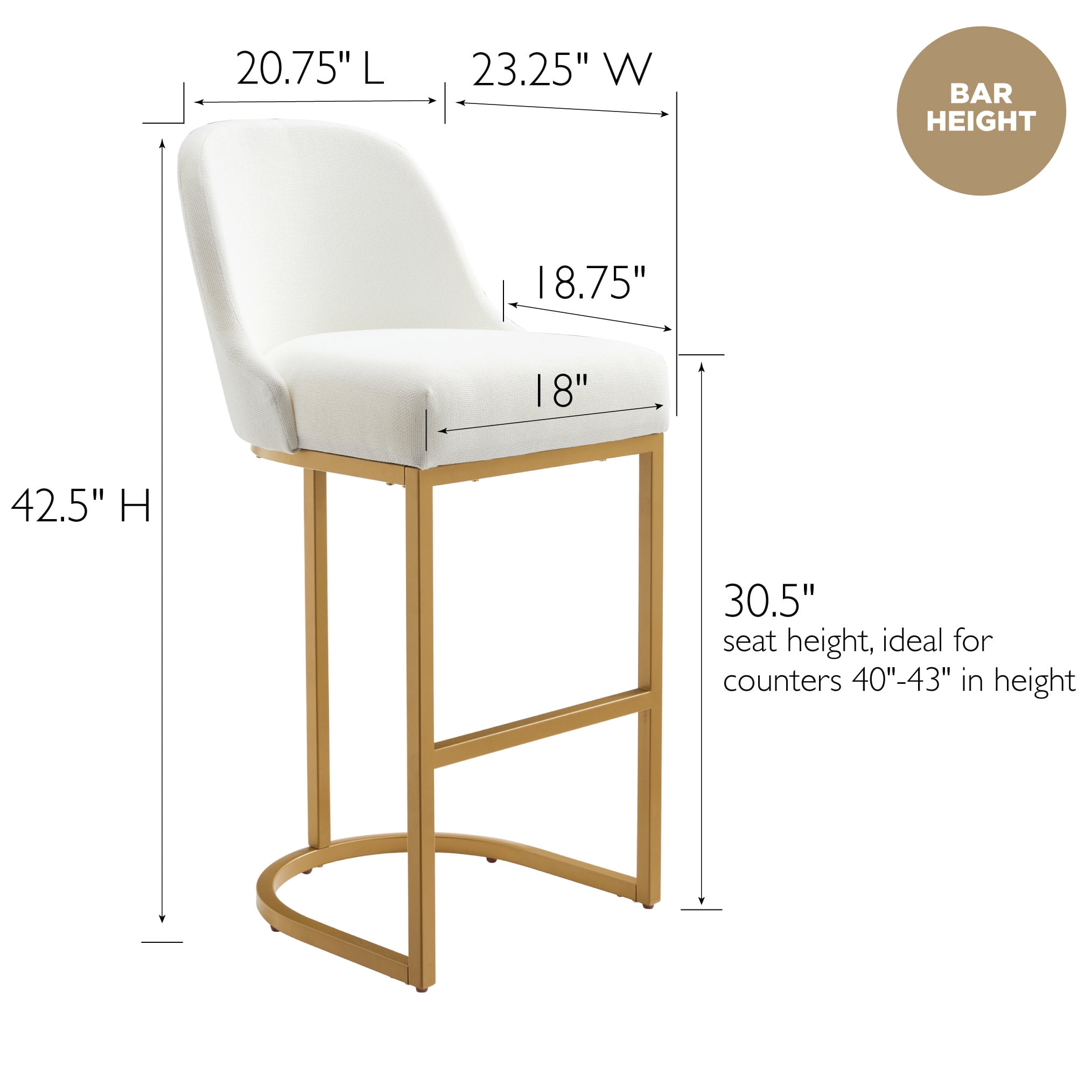Leick Home Barrel Back Bar Stools with High Density Foam Seat, White/Gold (Set of 2)