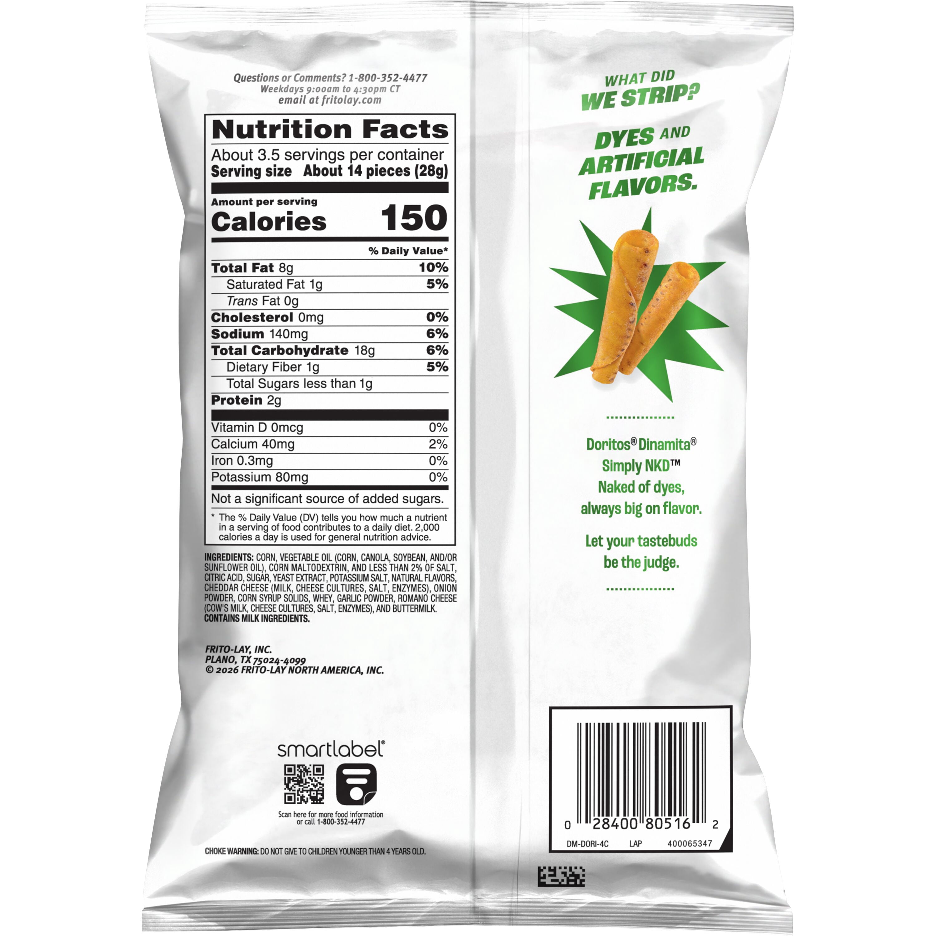 Doritos Dinamita Simply NKD Rolled Chile Limon Tortilla Chips Bag, 3.25 oz​