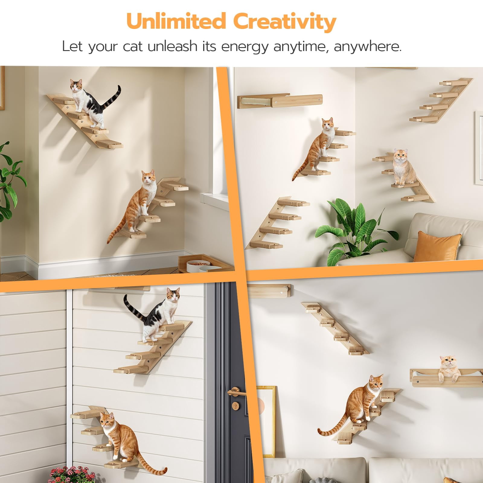 Cat Wall Shelves Set Of 2  Wood Mounted 4-level Steps Climber Furniture Climbing With Jute For Perches And Platforms Nl42cs03