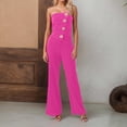 thumbnail image 2 of Mono con hombros descubiertos y detalle de botones para mujer - Pantalones acampanados, verano, S-XXL, 2 of 4