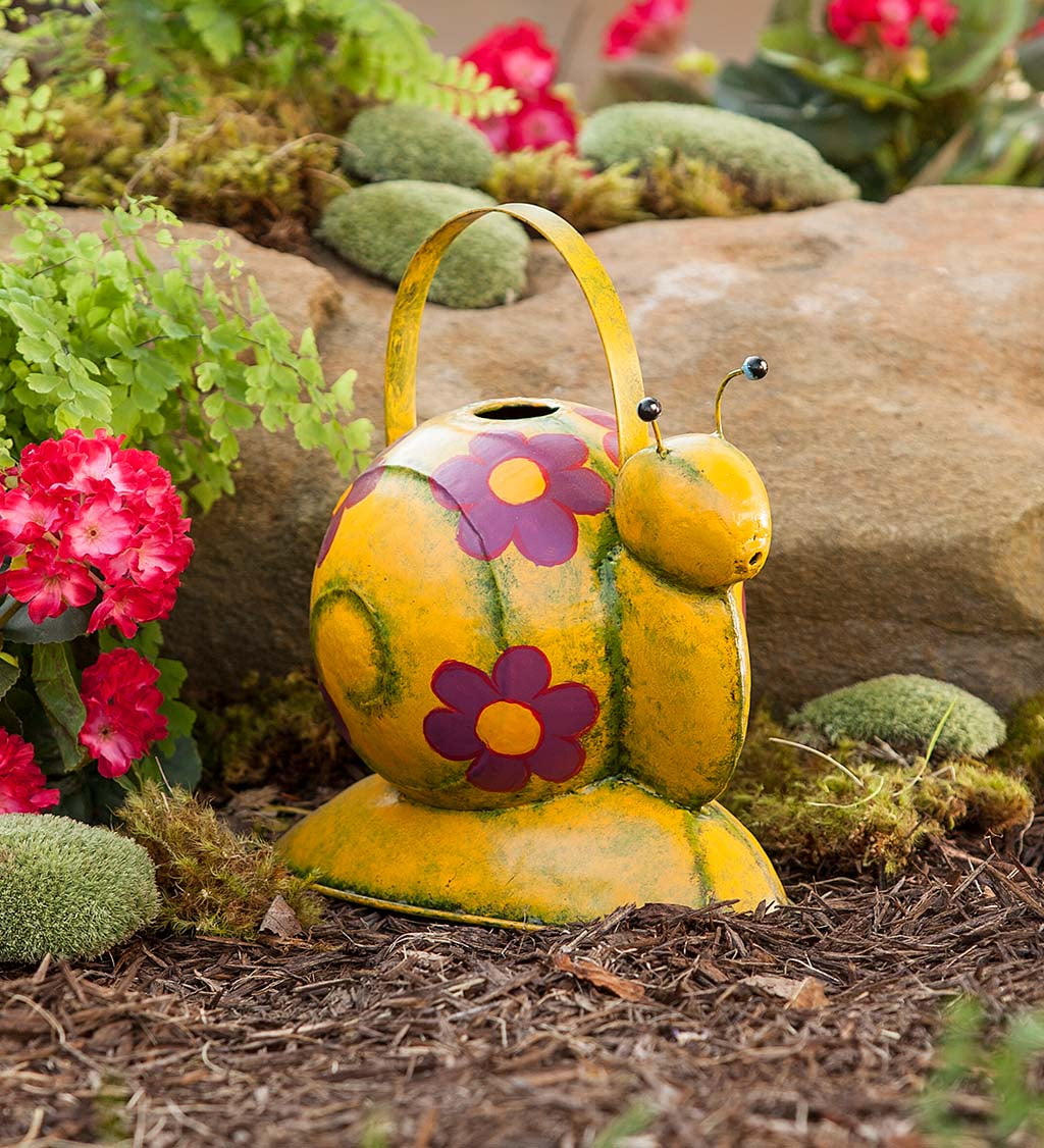 Handmade Painted Metal Snail Watering Can, 12.25" L x 7" W x 11" H by Plow & Hearth