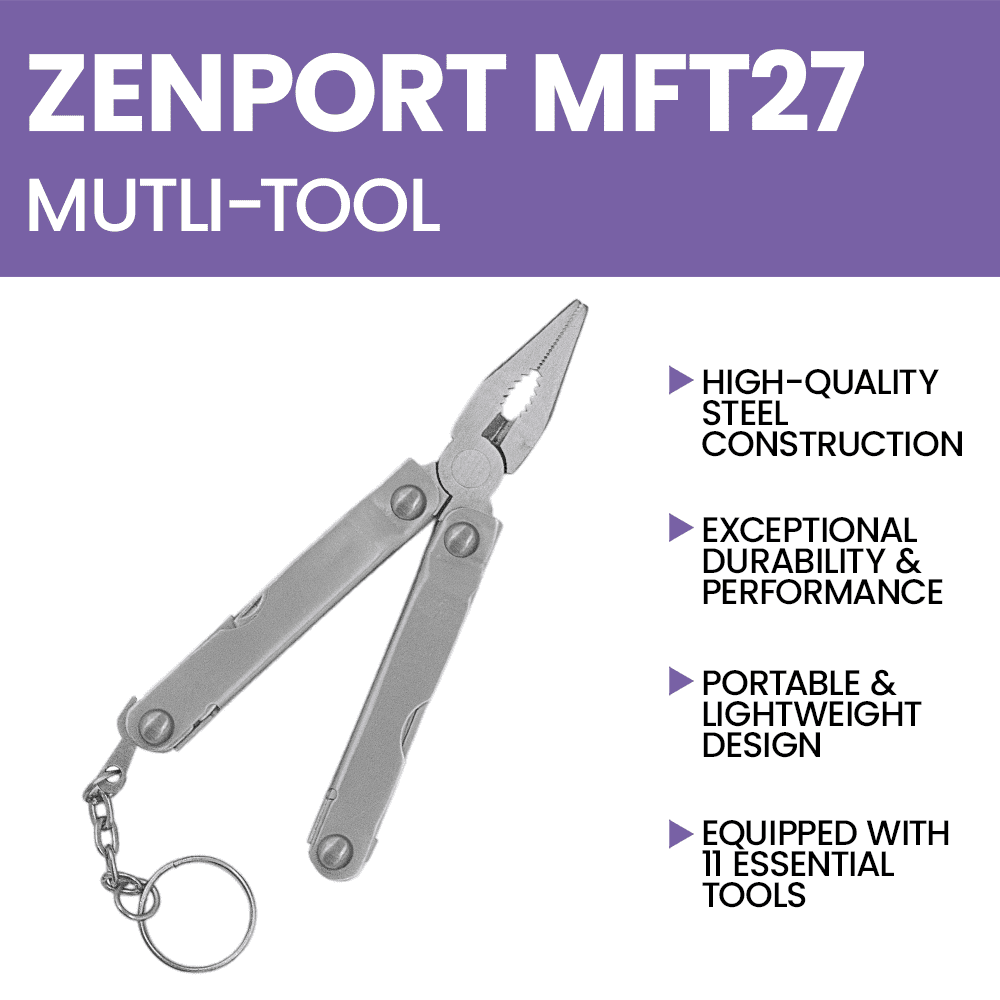 Zenport MFT27 Mini 12-Function Multi-Tool w/ Case, Silver - 3 Pack
