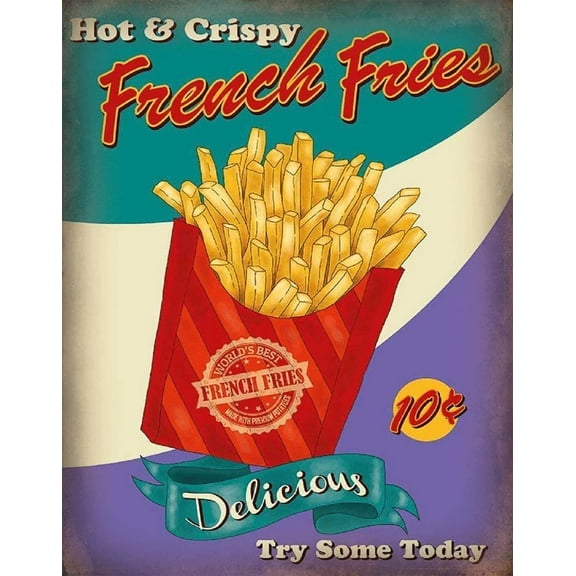 New Metal Poster French Fries Hot & Crispy Try Some Today Vintage Metal Tin Sign 8x12 Inch Retro Art Home Fast Food Bar Pub Garage Shop Wall Decor 8X12inch
