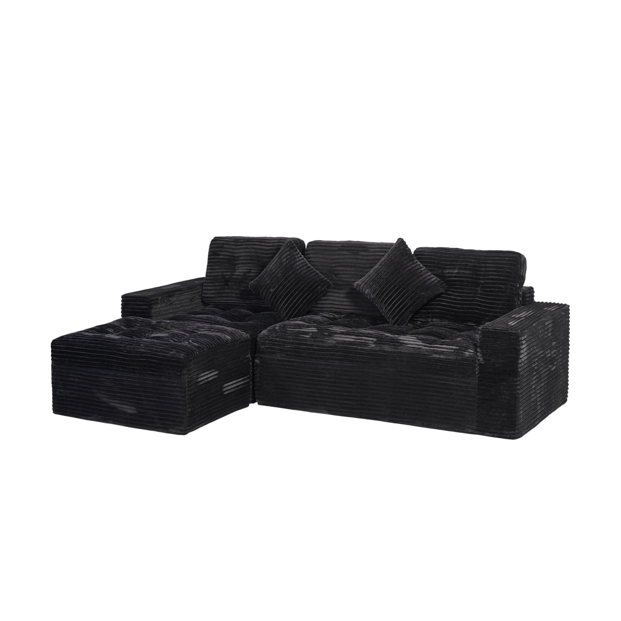 Modular L-Shaped Sectional Sofa with Ottoman, 105'' Cloud Sofa Set, 3-Seat Modular Sofa Couch for Living Room, DIY Combination