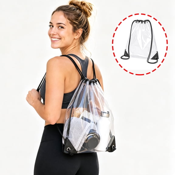 Drawstring Sports Backpack, Clear Gym Bag String Backpack for Men Women, Large Capacity Waterproof Athletic Sackpack for Travel, Swimming, Cycling