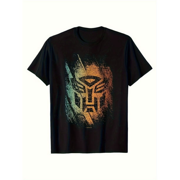 Men's Black Streetwear T-Shirt with Vibrant Robot Graphic Print Breathable Summer Crew Neck Tee Regular Fit Casual Top - Perfect Gift for Friends & Family Comfortable Stretch Fabric