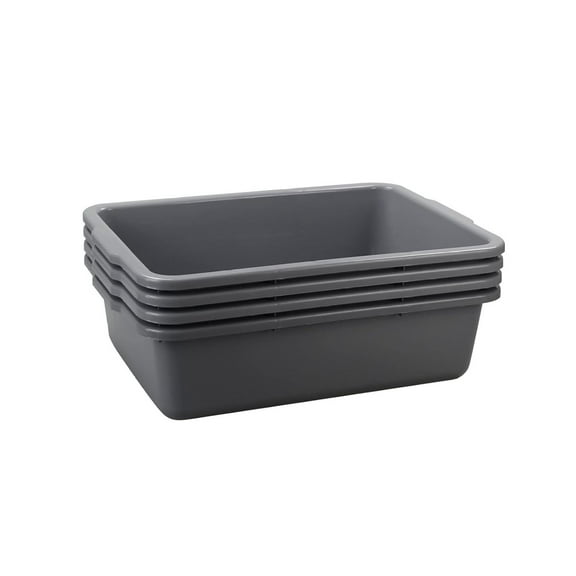 4-Pack 32 L Plastic Bus Box, Large Bus Tubs, Gray