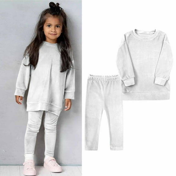 TYGHBN Velvet Two Piece Set for Girls Autumn Winter Casual Outfit for Kids Soft and Stylish Baby Clothes 5 Piece Set New Born Baby Items Toddler Outfit Girls Baby Girl Short Sleeve Outfits Baby Girl