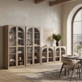 thumbnail image 5 of BELLEZE 67" Storage Cabinet Set of 2, 6 Shelf Glass Bookshelf Display Cabinet, Modern Wood Wine Curio Cabinets with 4 Adjustable Shelves, Trophy Display Case for Living Room, Wine, Camel, 5 of 7