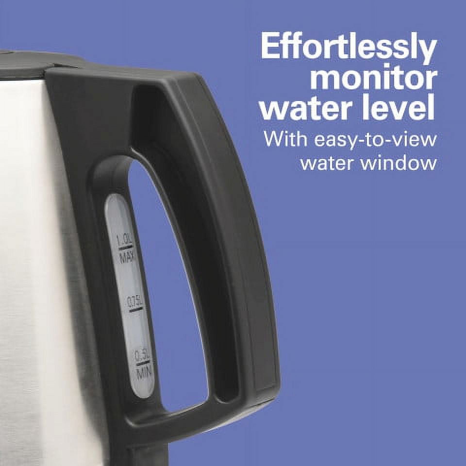 Hamilton Beach Stainless Steel Electric Kettle, Tea & Water Kettle, 1L, Black Accents