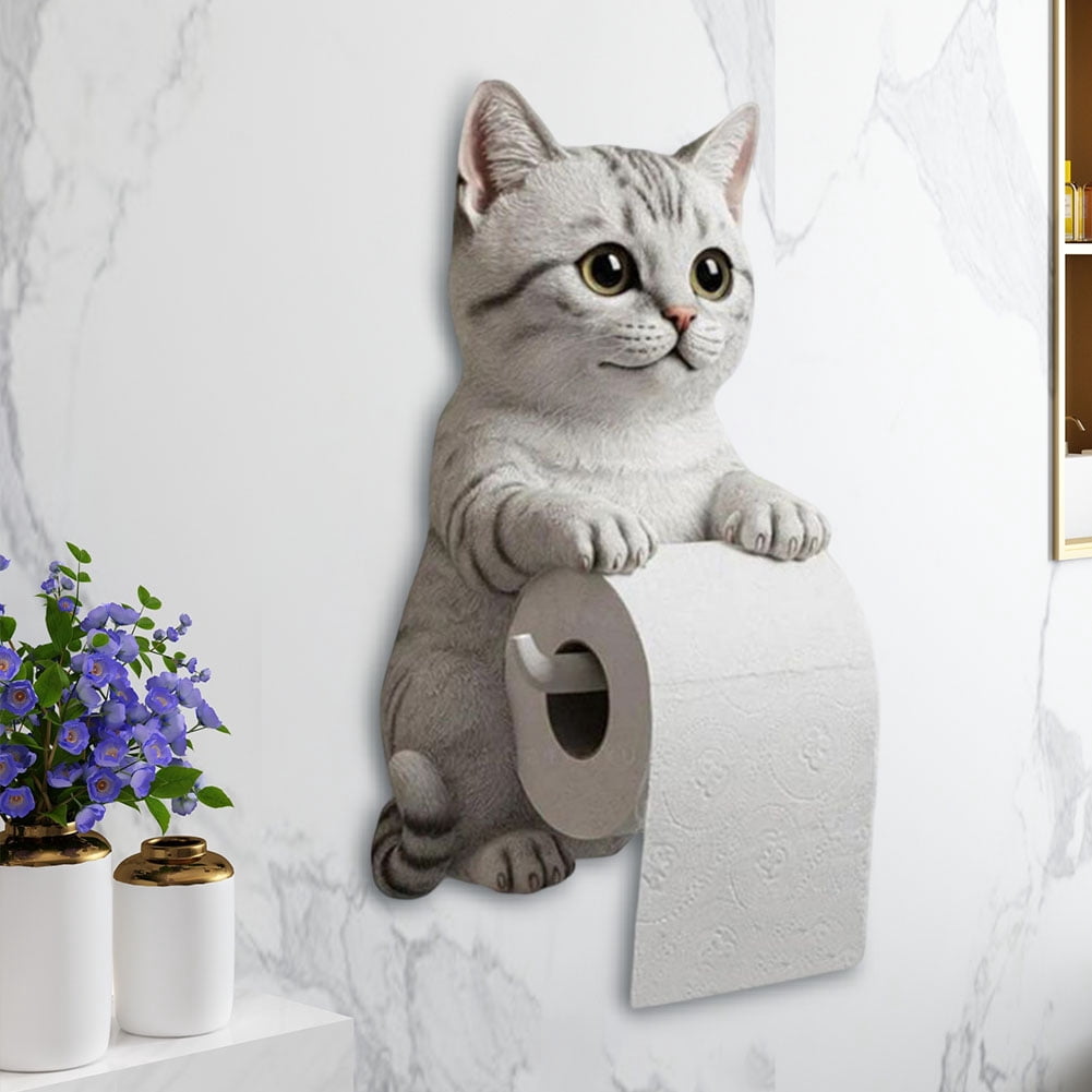 CARRFA Funny 3D Cat Toilet Roll Holder, Creative Cat Sculpture Paper Holder, Decorative Towel & Tissue Wall Mount for Bathroom Kitchen Decor Gifts for Cat Lovers