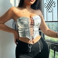 thumbnail image 3 of XFLWAM Women's Metallic Leather Lace Up Bustier Bandeau Corset Top Y2K Aesthetic Bodyshaper Crop Tops Silver S, 3 of 8