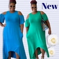 thumbnail image 3 of Women's Plus-Size Asymmetric Cut Out Shoulder Maxi Dress, 3 of 4