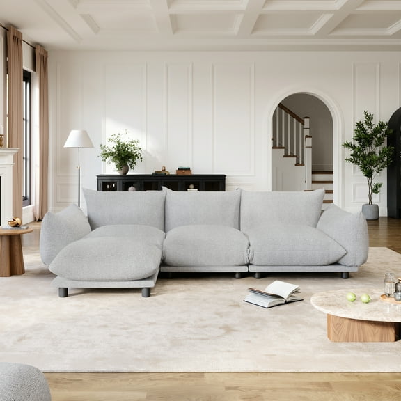 Indecor Home 99.5" Modular Couches and Sofas, 3 Seater with Ottoman Sectional Sofa L Shaped Couch for Living Room Bedroom, Apartment, Office, Gray