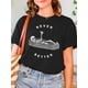 thumbnail image 1 of Women's Black "Never Better" Skeleton in Coffin Graphic T-Shirt - Short Sleeve Crew Neck Casual Top with Anime Print, Semi-Sheer Lightweight Fabric Relaxed Fit Tee, Durable Print Shirt, 1 of 7