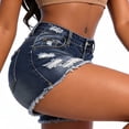 thumbnail image 4 of ClodeEU Women's High Waist Distressed Denim Shorts,Frayed Hem Classic Jean Shorts Dark Blue,Women's Plus L, 4 of 5