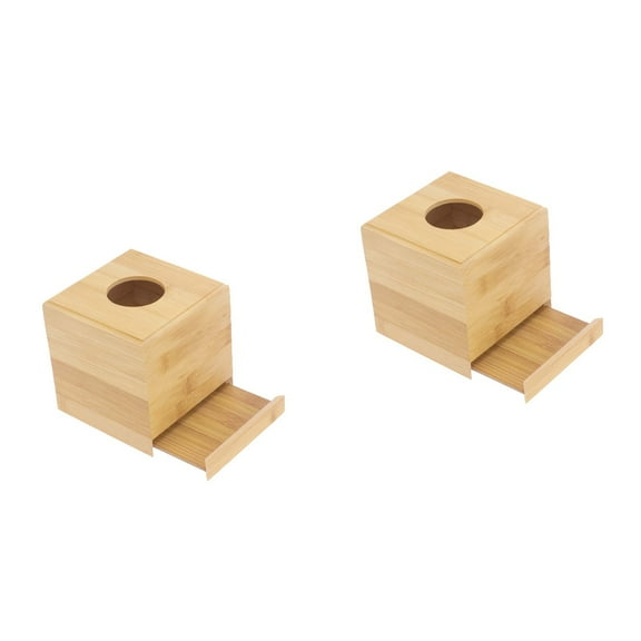 Hemoton 2pcs Wooden Tissue Box Cover with Slide- Out Bottom Panel, Square Napkin Holder Container for Bathroom, Bedroom, Vanity Countertops, Dressers, Night Stands, Desks and Tables