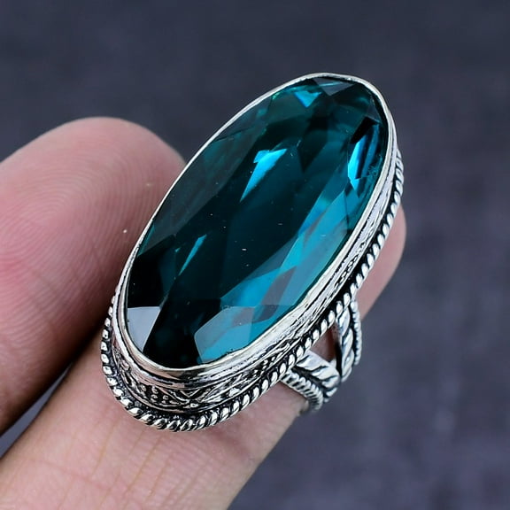 Natural Indicolite Tourmaline Gemstone Handmade 925 Steling Silver Ring S.8