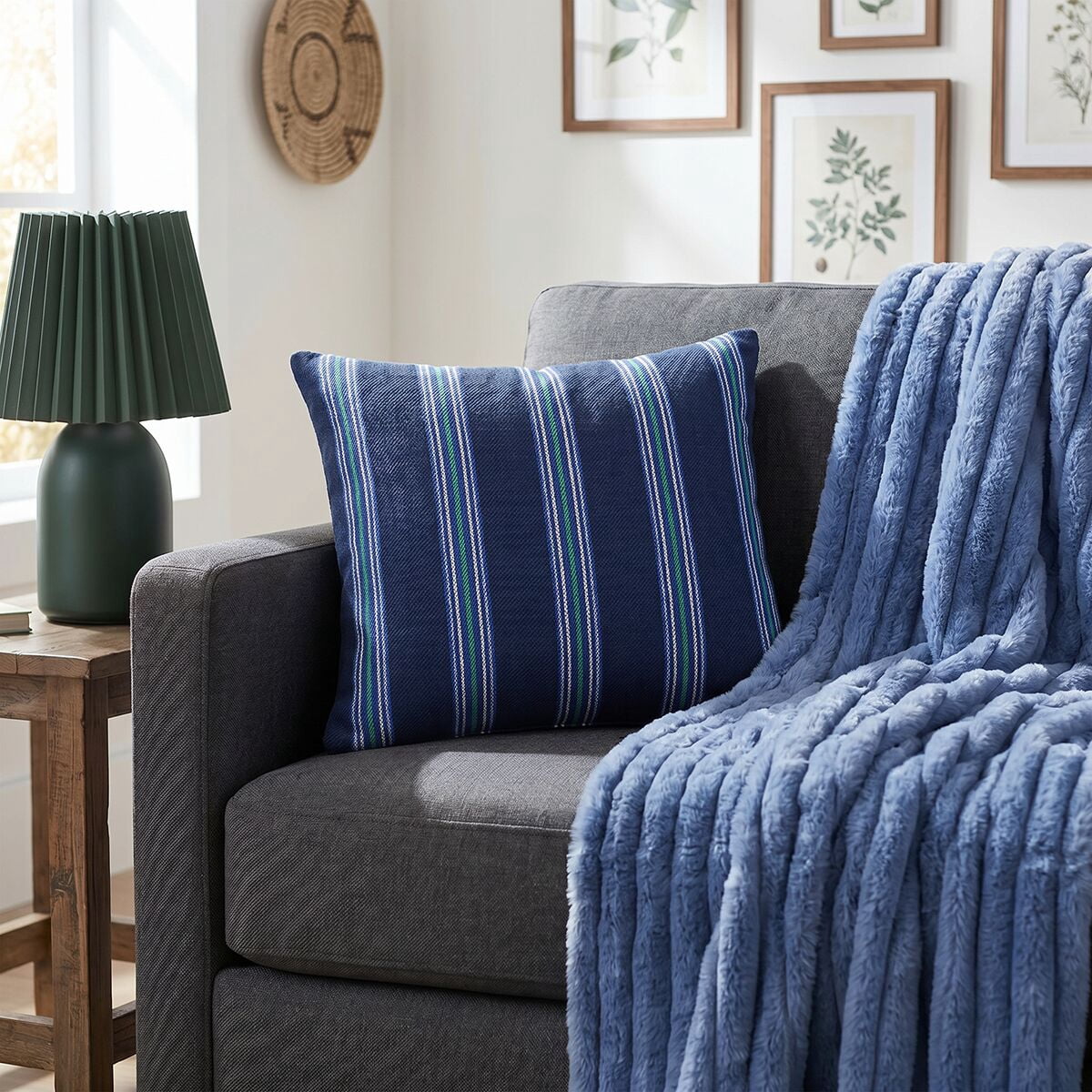 Mainstays 18" x 18" Blue Stripe Decorative Pillow