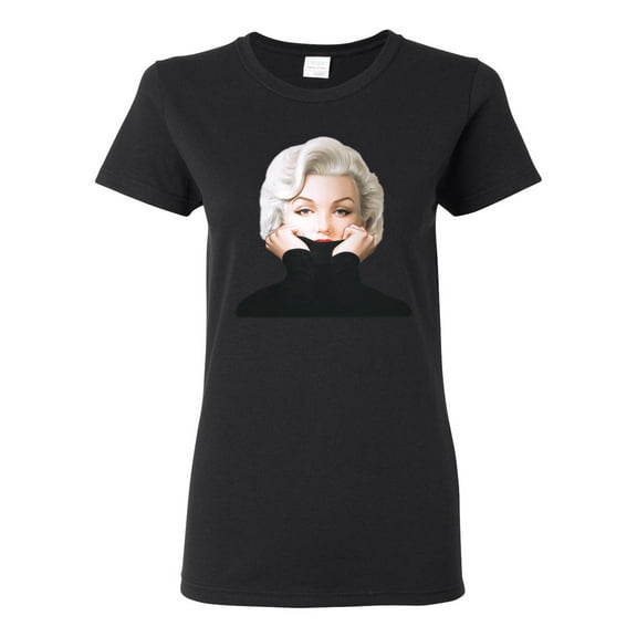 Wild Bobby, Hip Marilyn Monroe Portrait Classic Beauty Pose, Famous People, Women Graphic Tee, Black, Small