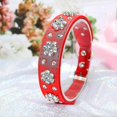 thumbnail image 3 of Cute Pu Leather Dog Collar - Rhinestone Flower Pattern Studded - 1 Inch Width Fit Small And Medium Dogs Red S:11-13, 3 of 4