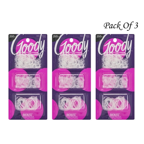 GOODY Ouchless Womens Polyband Elastic Hair Tie - 250 Count, Clear - Fine Hair Accessories (Pack Of 3)