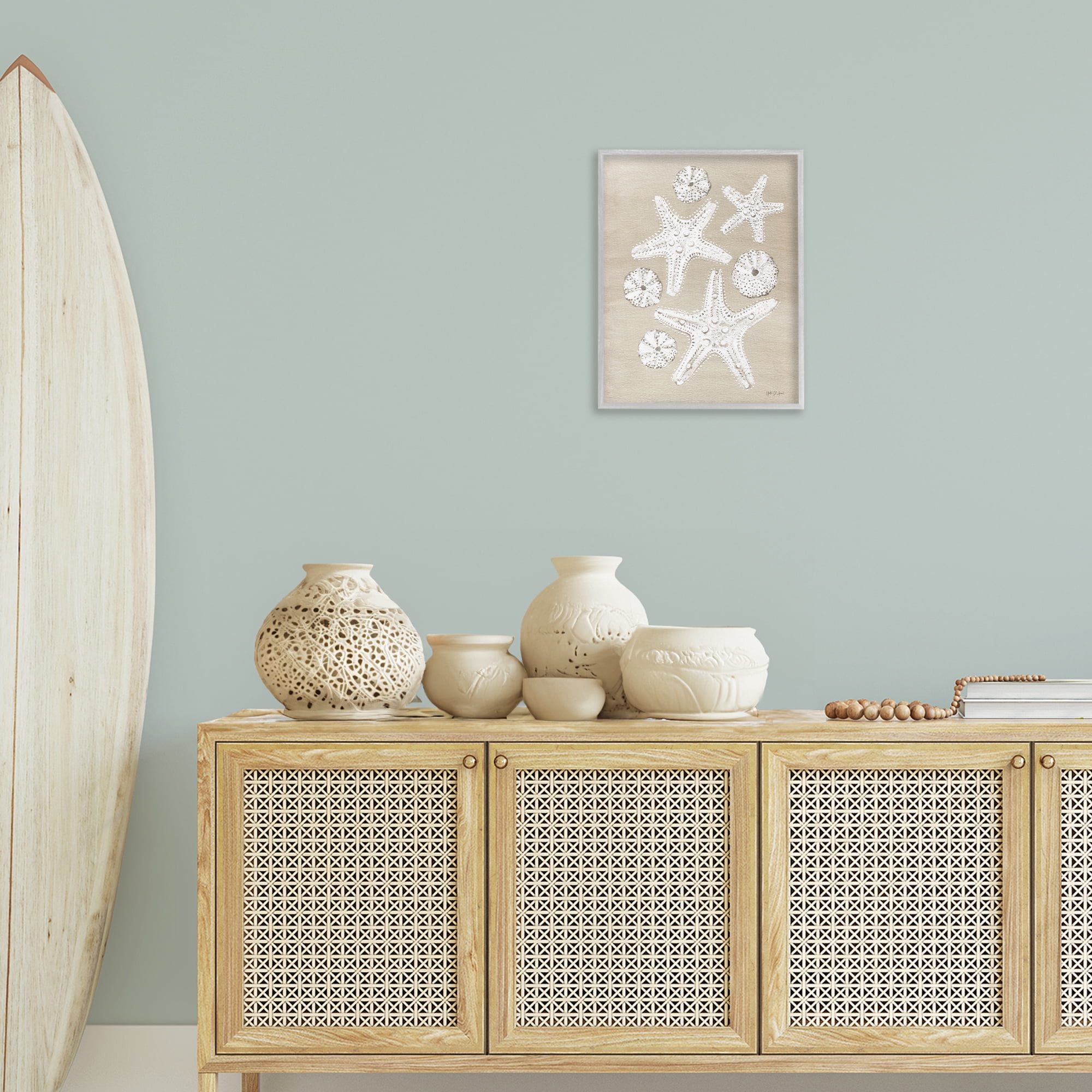 Stupell Industries Sandy Beach Treasures Coastal Painting Gray Framed Art Print Wall Art, 16 x 20