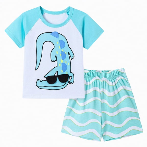 kpoplk Toddler Boys Shark Outfits Sea Animal Embroidery Short Sleeve Shirt and Striped Shorts Sets 2Pcs Summer Clothes Set(Mint Green,4-5 Y)