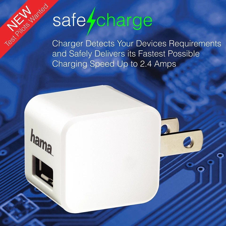 New Oem Hama 2.4 Amp Wall Home Charger Cube & 6Ft Micro Usb Cable Combo