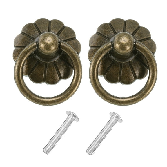 Uxcell 2 Sets Vintage Drop Ring Knobs for Dresser Drawer, Bronze(33mm/1.3" Long)