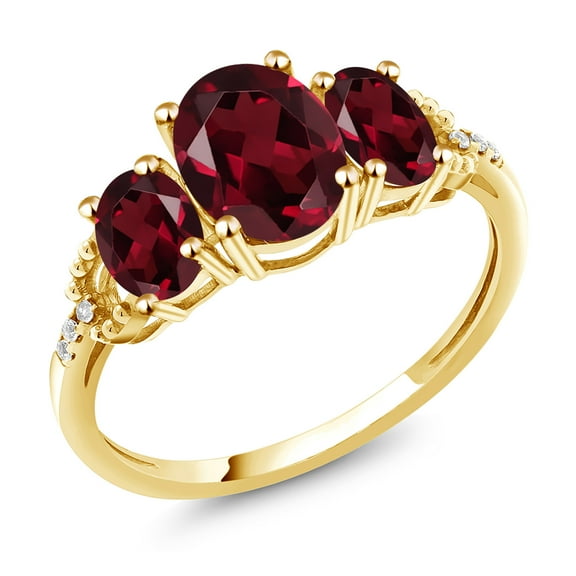 Gem Stone King 10K Yellow Gold Oval Red Rhodolite Garnet Engagement Ring for Women (2.39 Cttw, Gemstone Birthstone, Size 9)