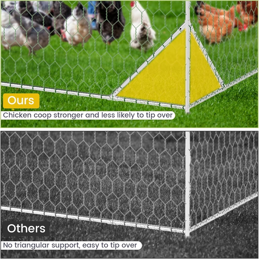Large Metal Chicken Coop with Stiffener, Walk in Poultry Cage Chicken Run Pen with Waterproof Oxford Roof & PVC Hex Mesh Fencing for Chickens, Ducks, Rabbits, Quails