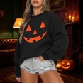 thumbnail image 2 of Bibifish Womens Halloween Pumpkin Face Graphic Sweatshirts Crew Neck Long Sleeve Oversized Soft Autumn Daily Tops, 2 of 4