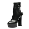 thumbnail image 2 of FSJ Women Stylish Platform Block High Heels Ankle Boots Round Closed Toe Booties Buckled Strap Side Zipper Shoes Size 14 Black, 2 of 5