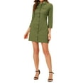 thumbnail image 2 of INSPIRE CHIC Women's Denim Dress 3/4 Sleeve Button Down Mini Jean Shirt Dress L Olive Green, 2 of 6