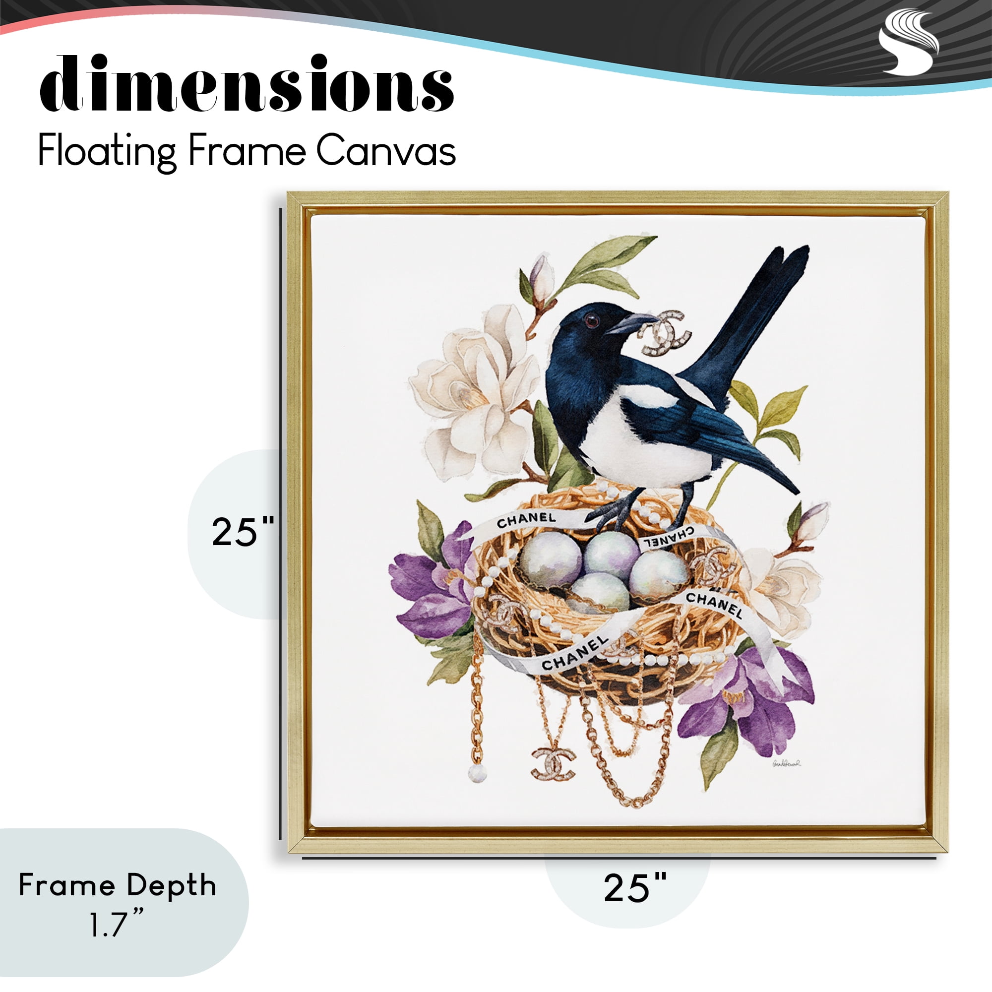 Stupell Industries Glam Birds Nest Magnolia Gold Framed Floater Canvas Wall Art, design by Amanda Greenwood