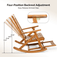 thumbnail image 4 of Ktaxon Fir Wood Rocking Chair Adjustable Backrest with Footrest 28 Inch Indoor Living Room, Teak, 4 of 9