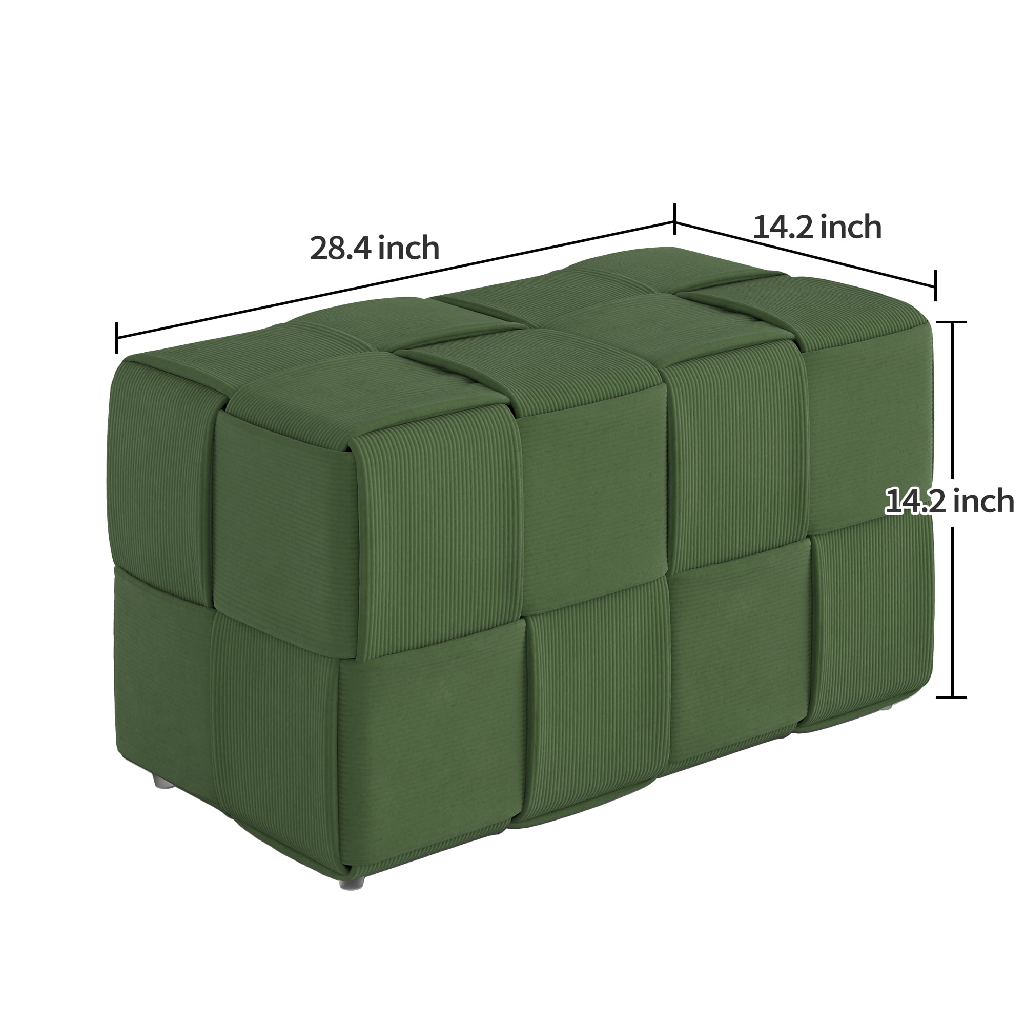 Corduroy Ottoman Foot Rest, Square Upholstered Stool with High-Density Foam and Wood Frame, 300 Lbs Capacity, Multi-Purpose Footstool for Living Room Bedroom Nursery, Green