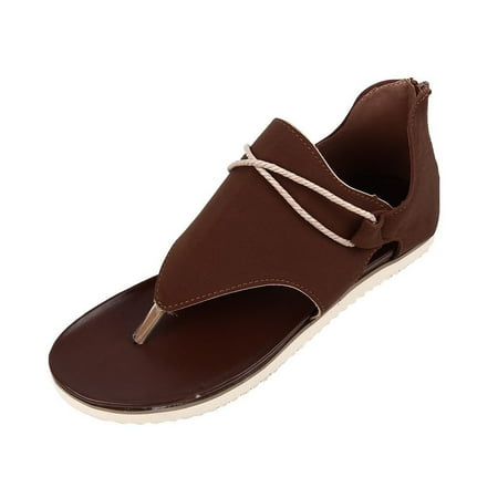 

Sentuca Women Summer Solid Clip-Toe Shoes Zipper Lady Casual Beach Flats Comfy Sandals