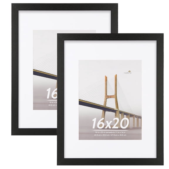 Scholartree 2 PACK 16x20 Wood Gallery Poster Frame, 16x20 Matted to 11x14 Wall Frames, Black