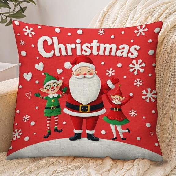 RKSupls 18x18 Inch Envelope Throw Pillow Cover, Santa Elf Christmas Soft Polyester Modern Farmhouse Decorative Cushion Case for Home Bedroom Living Room
