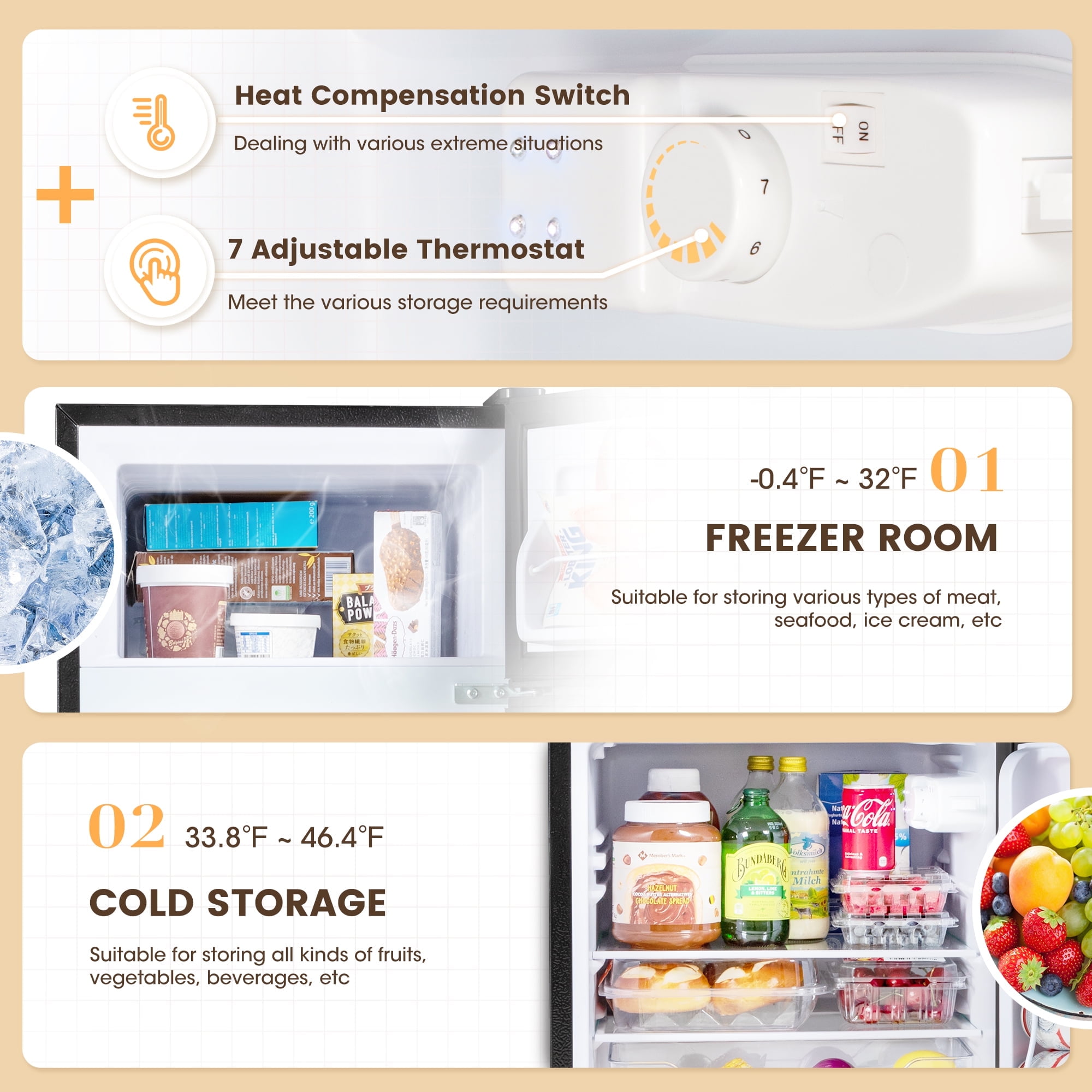 UrbanSync 3.5 Cu.Ft Mini Fridge with Freezer – Quiet, Energy-Efficient, and Space-Smart, Black