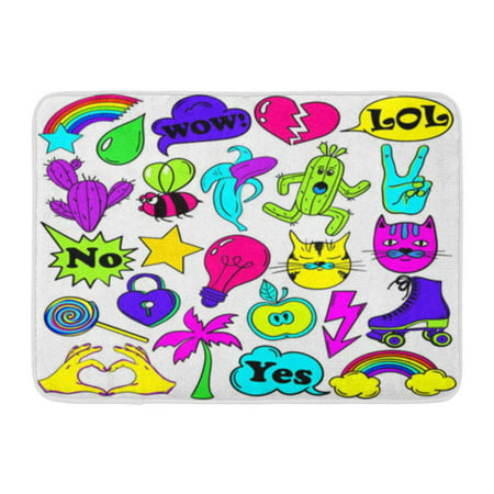 LADDKE Colorful Fun of Emoji Pins Patches in Cartoon 80S 90S Comic Doormat Floor Rug Bath Mat 30x18 (Best Cartoons Of The 80s And 90s)